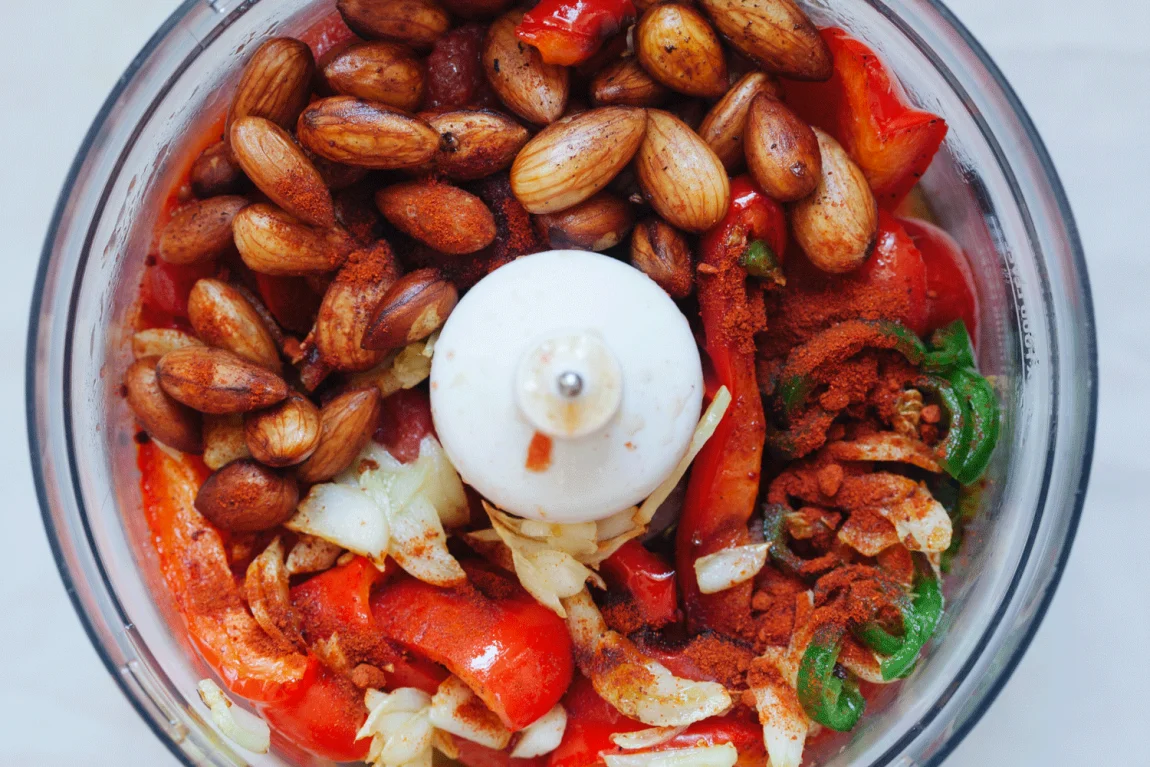 Sprouted Almond Romesco Pasta with Roasted Cauliflower and Blistered Tomatoes | Golubka Kitchen