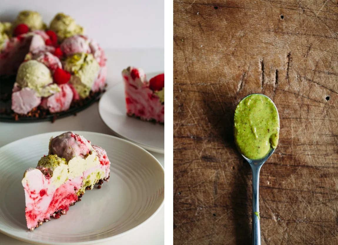 Pistachio and Raspberry Fields Ice Cream Cake | Golubka Kitchen