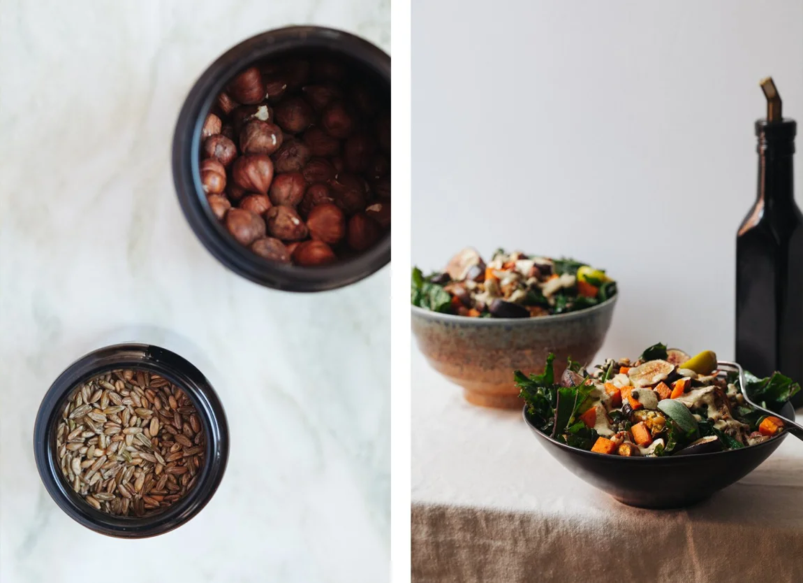 Fig, Sweet Potato and Eggplant Bowl with Hazelnut Vinaigrette | Golubka Kitchen