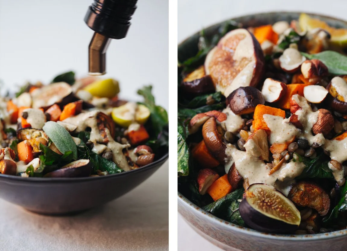 Fig, Sweet Potato and Eggplant Bowl with Hazelnut Vinaigrette | Golubka Kitchen