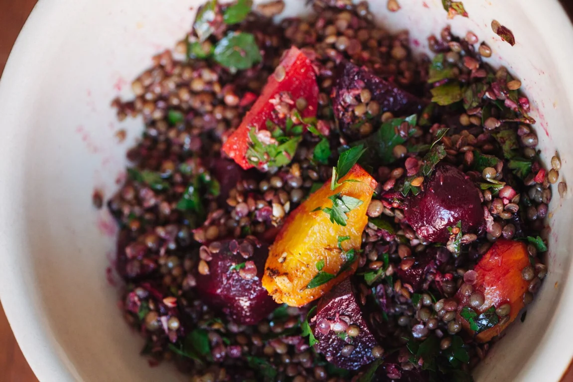 Kale Salad with Marinated Beets, Lentils and Almond Cheese | Golubka Kitchen