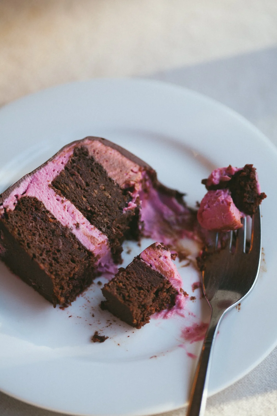 Chocolate Beet Layer Cake with Pink Frosting and Chocolate Ganache | Golubka Kitchen