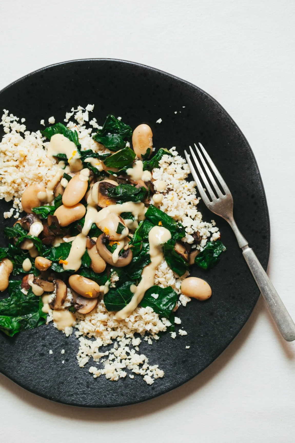 Cauliflower Rice with Zingy White Beans and Kale - Golubka Kitchen