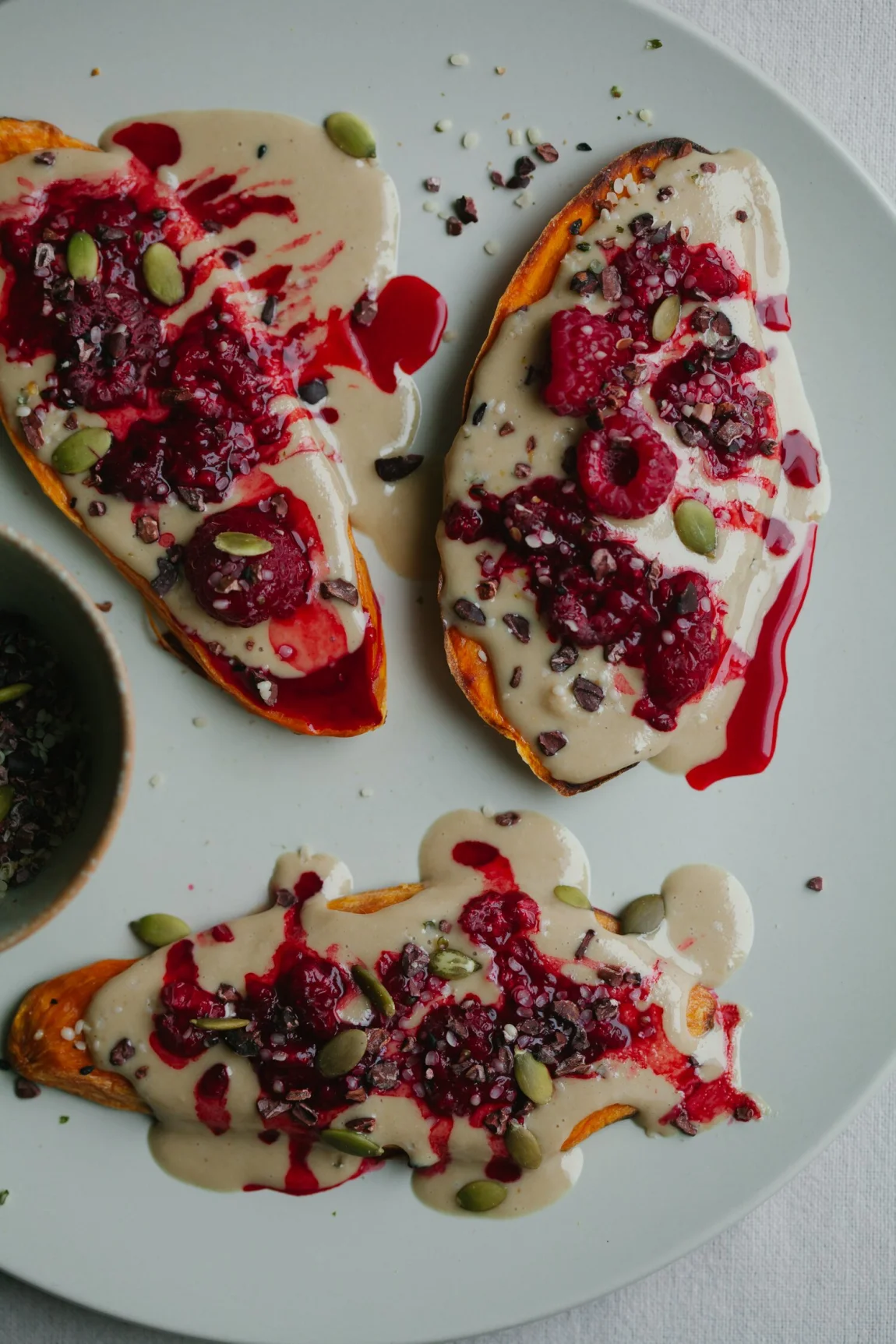 Raspberry-Tahini Sweet Potato Toast - Golubka Kitchen