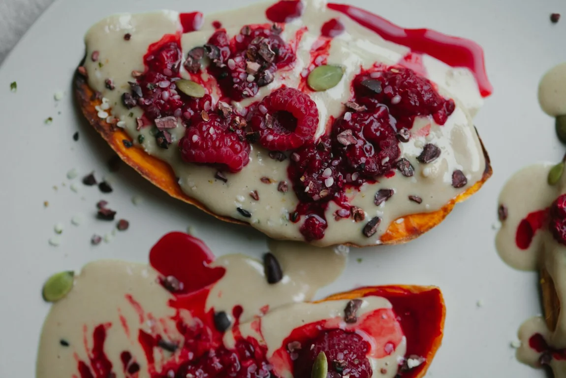 Raspberry-Tahini Sweet Potato Toast - Golubka Kitchen
