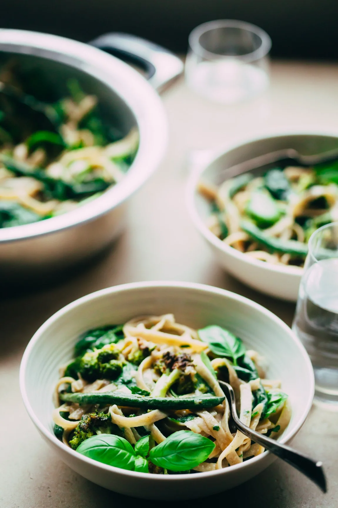 Creamy, Garlicky Fettuccine with Roasted Green Vegetables - Golubka Kitchen