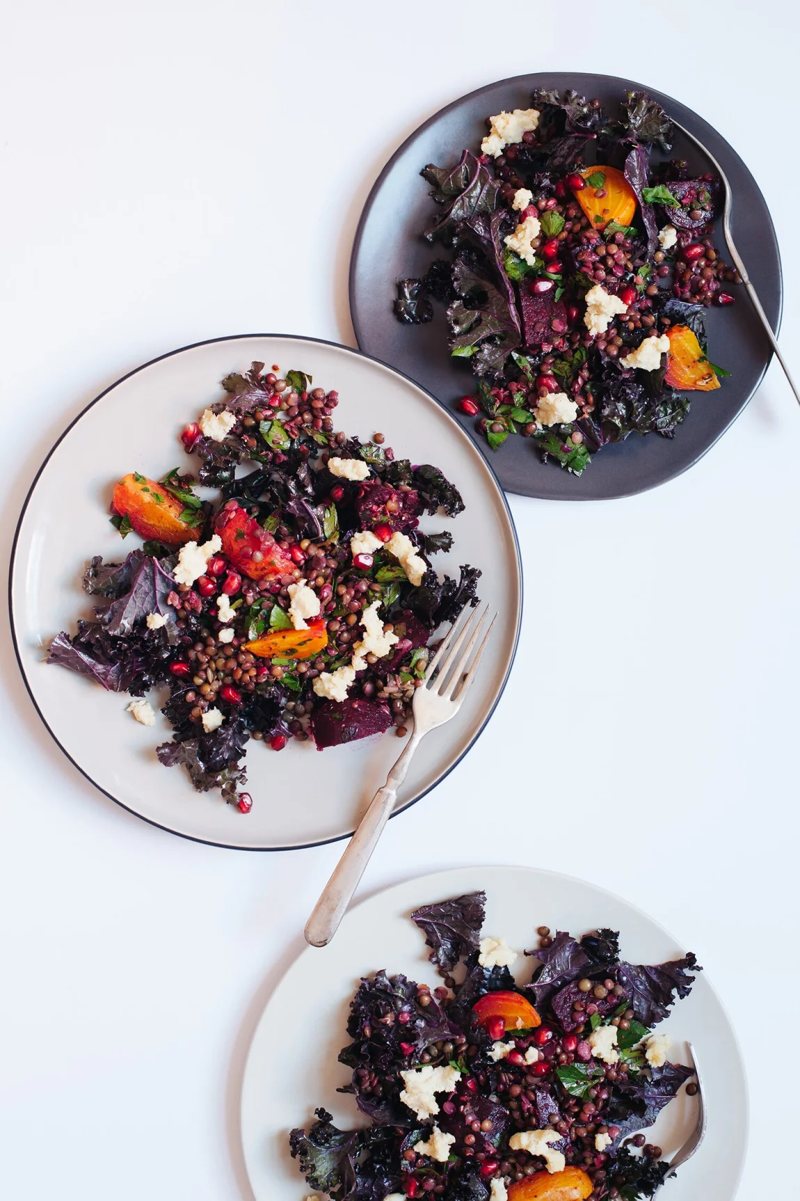Kale Salad with Marinated Beets, Lentils and Almond Cheese - Golubka Kitchen
