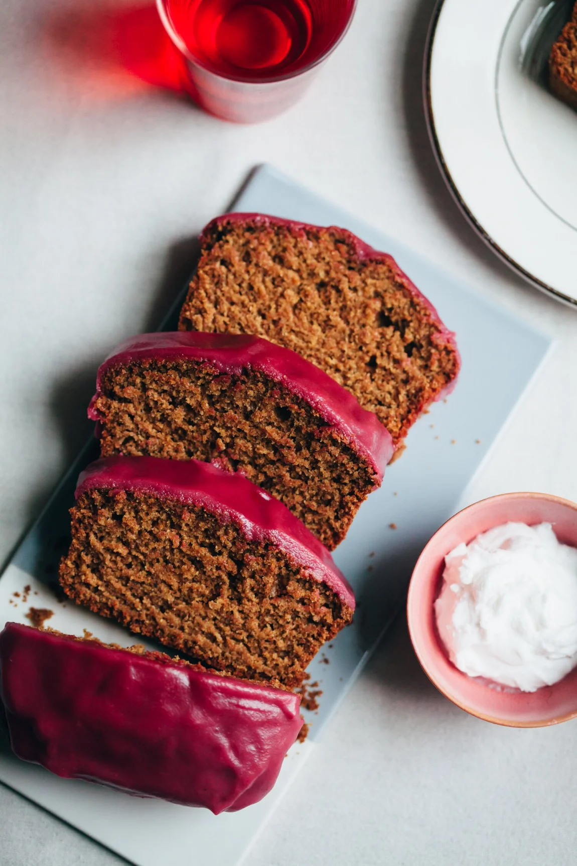 Olive Oil Loaf with Hibiscus Beet Icing - Golubka Kitchen