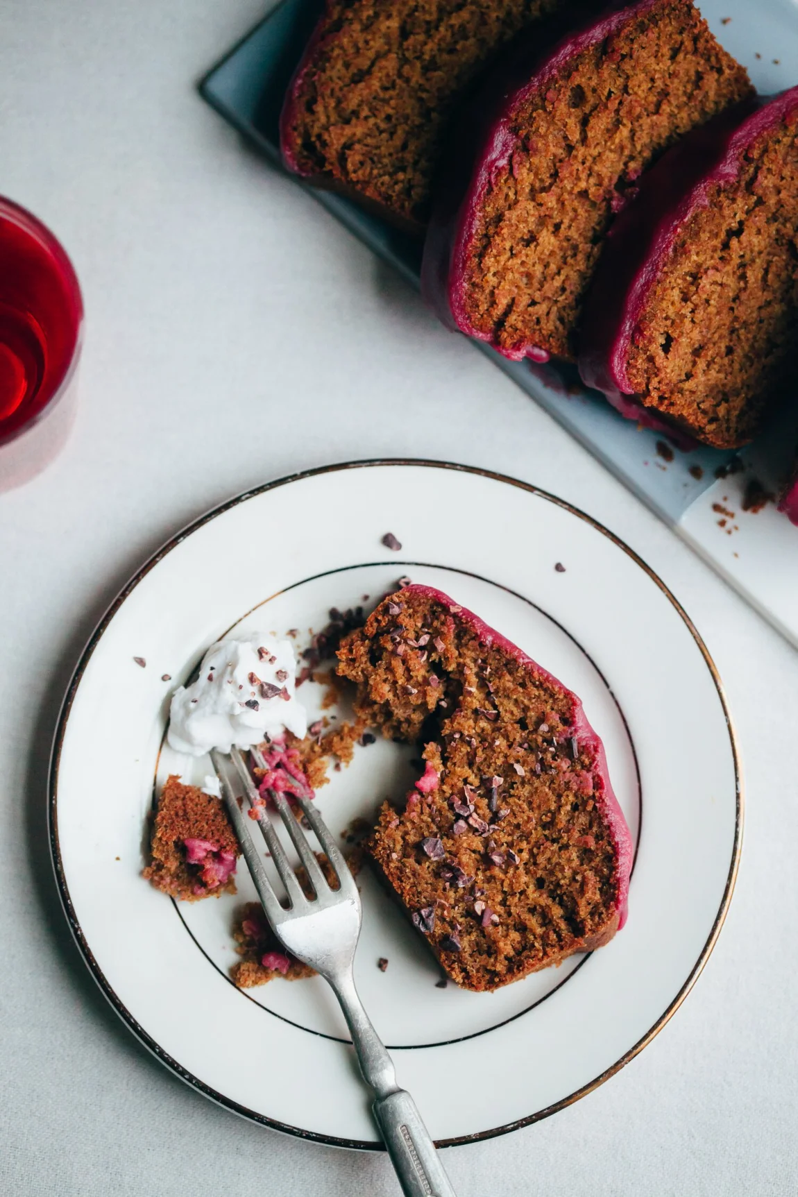 Olive Oil Loaf with Hibiscus Beet Icing - Golubka Kitchen
