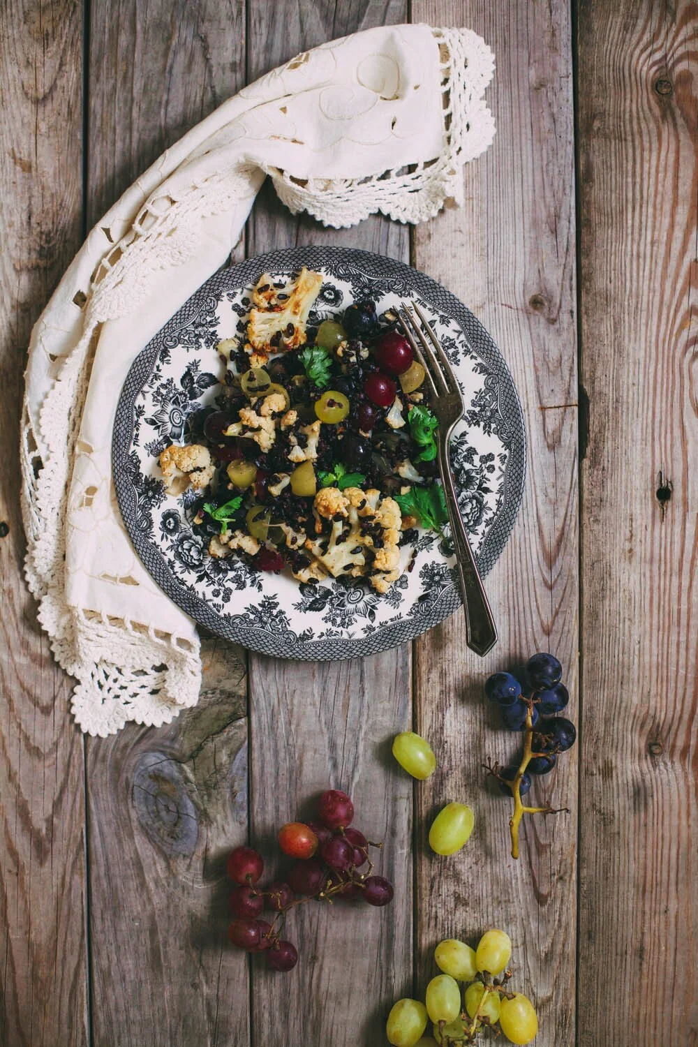 Warm Salad of Roasted Cauliflower, Grapes and Black Rice - Golubka Kitchen