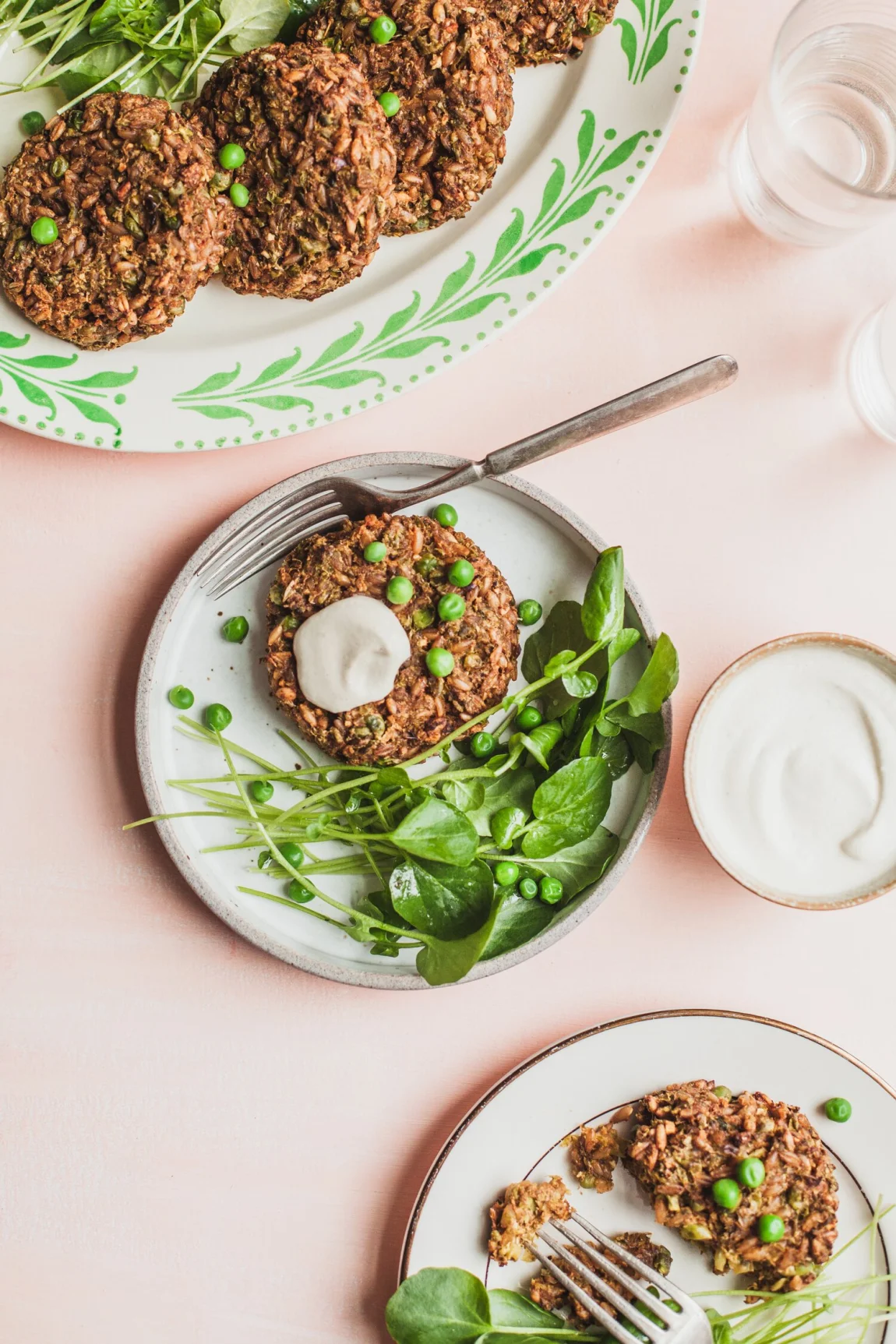 Vegan Farro and Pea Cakes - Golubka Kitchen