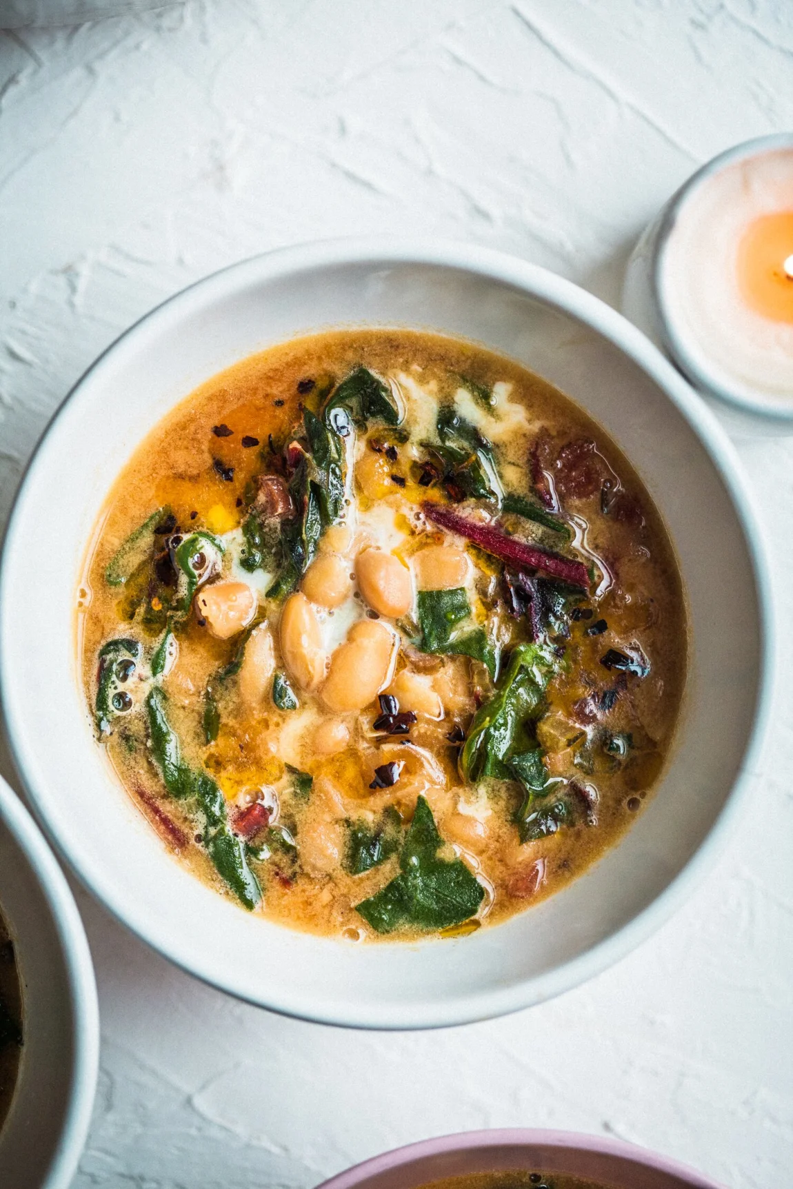 One Pot Vegan Creamed Beans and Greens with Chili Oil - Golubka Kitchen