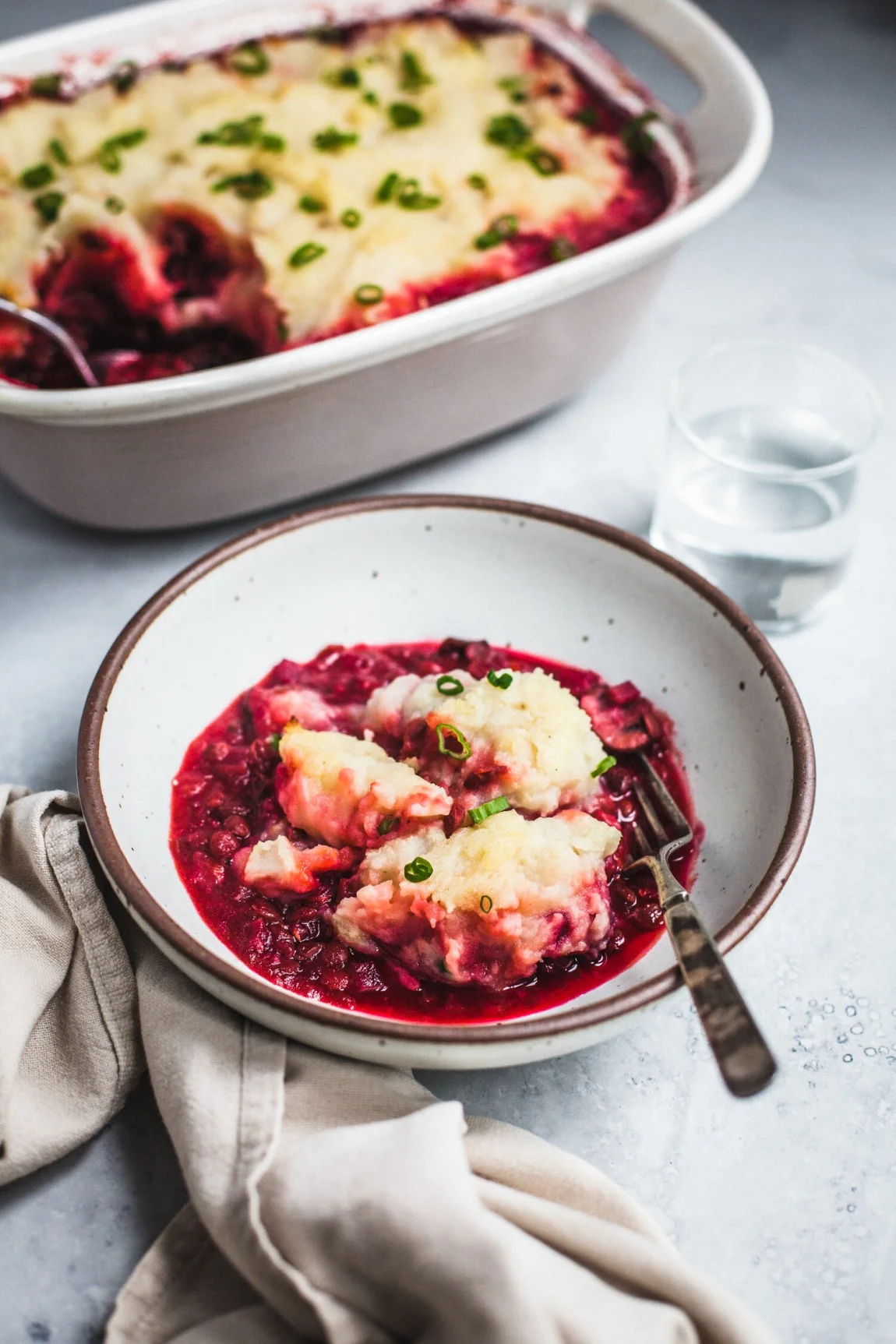 Beet Shepherd's Pie with Balsamic, Lentils, and Mushrooms - Golubka Kitchen